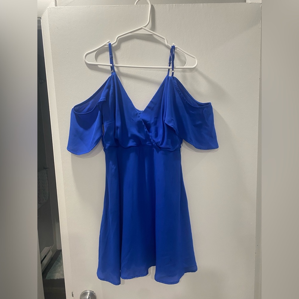 Lulus Royal Blue off-the-shoulder mini dress